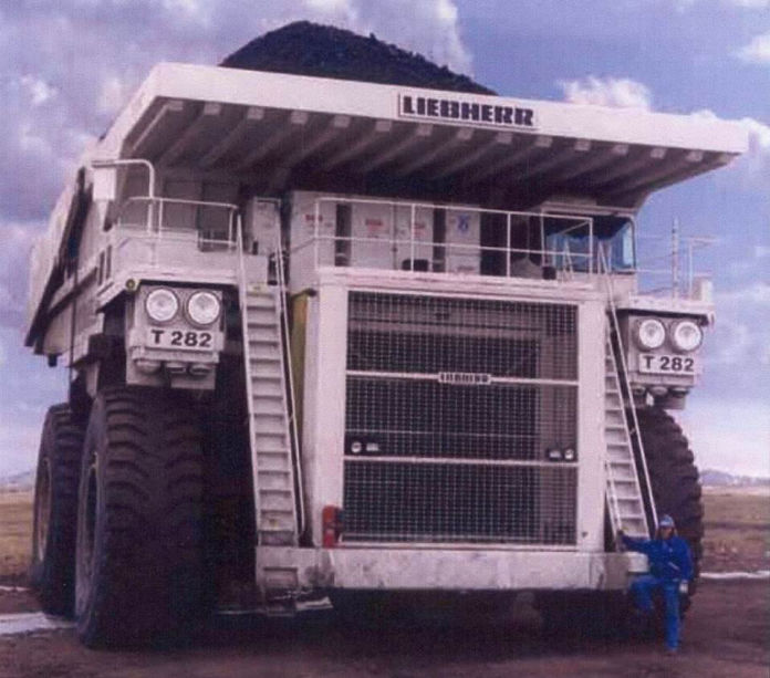 A mining truck with tires used for our water tanks.
